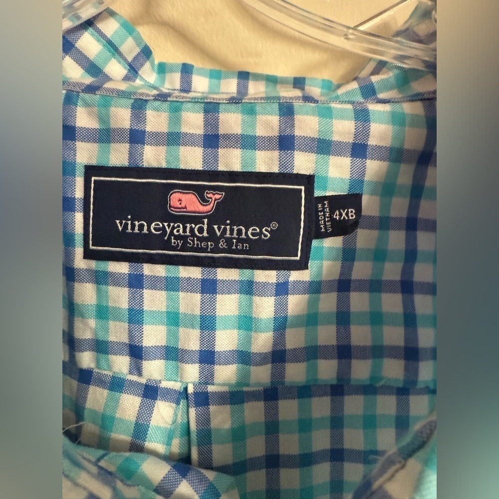 Vineyard Vines Blue Aqua Checkered Button Front Shirt 4XB - Picture 2 of 4